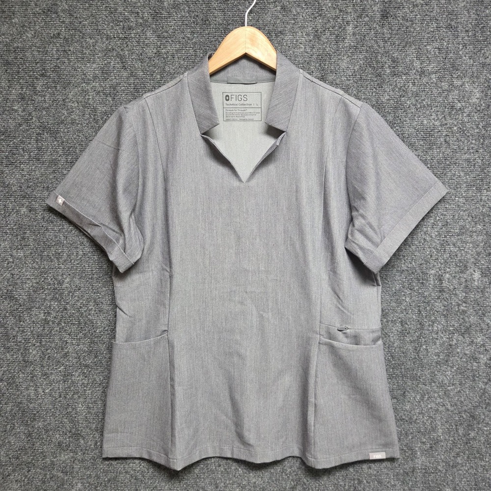FIGS Inala Technical Collection Slim Scrub Top Womens Large Heather Gray PO 4988